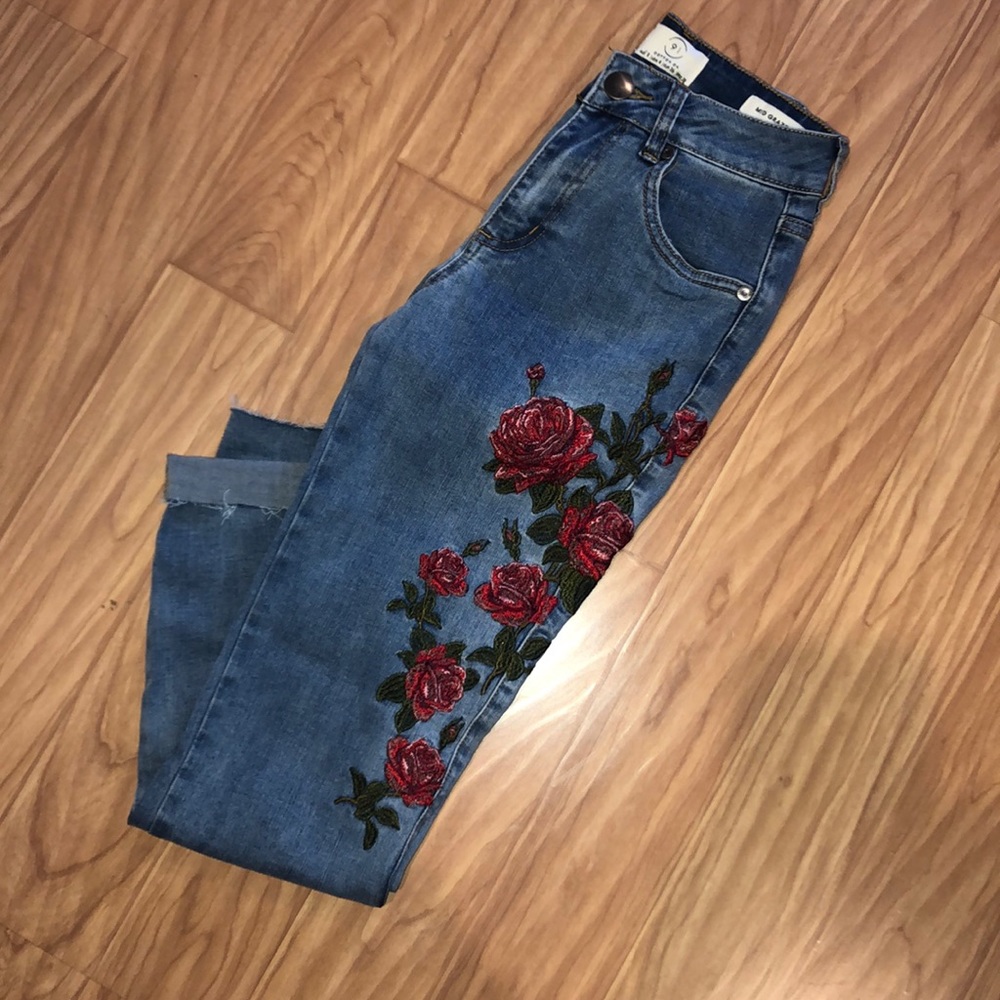 Rose decal jeans